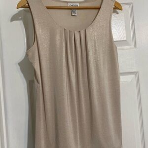 Chico's Shimmery Beige Sleeveless Pleated Tank